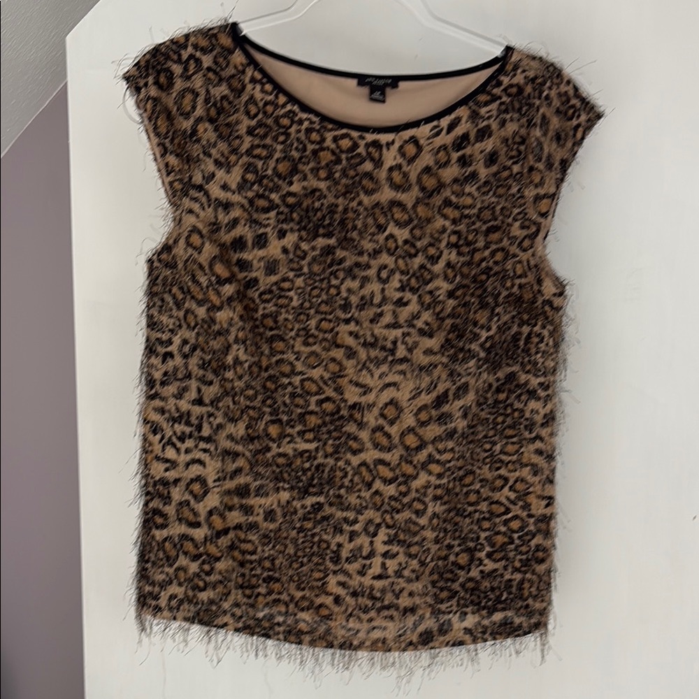 Ann Taylor Brown and Tan Sleeveless furry party top